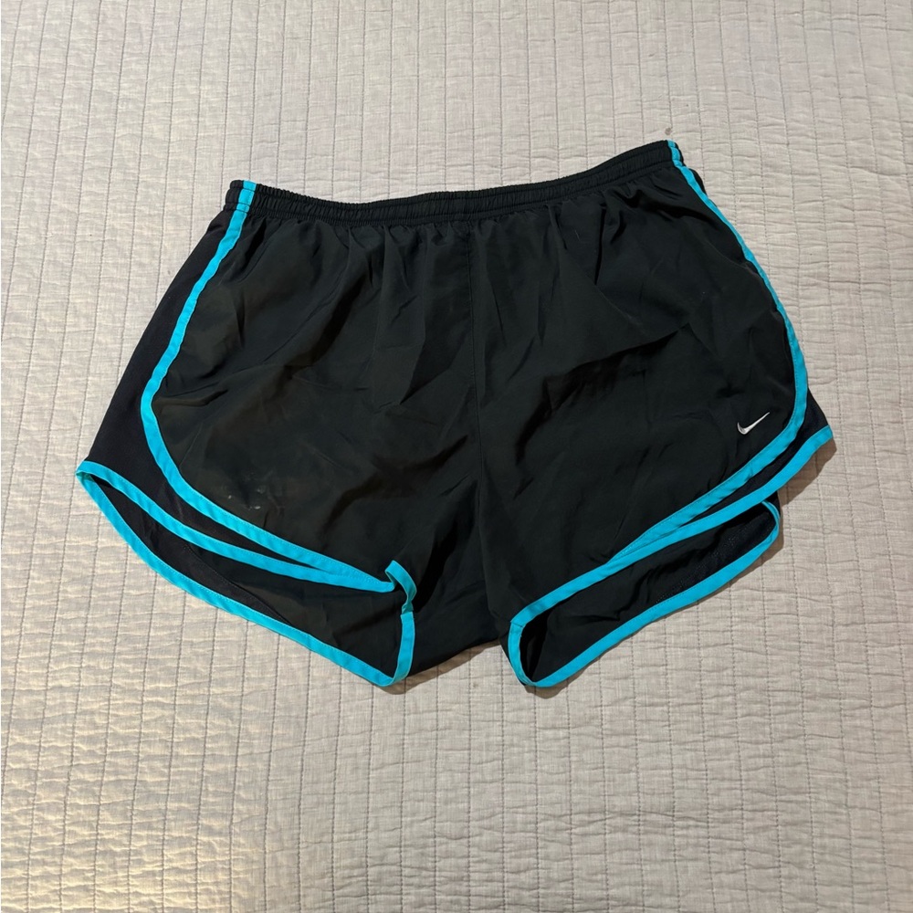Nike Women's Black Athletic Shorts with Blue Accents